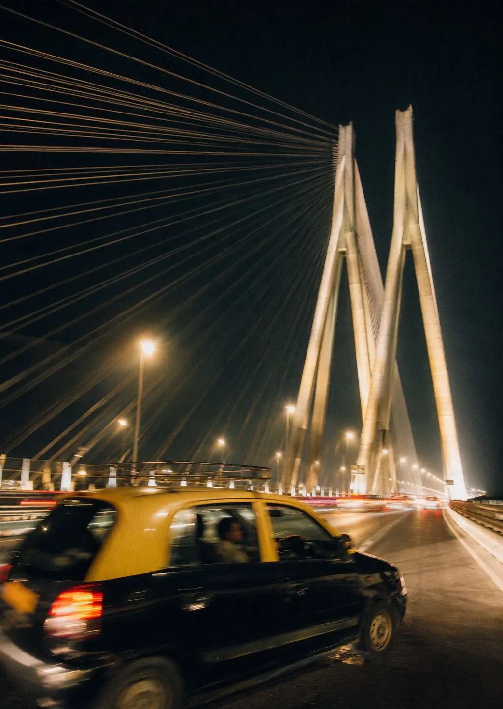 Bridge cables seen during a vehicle crossing