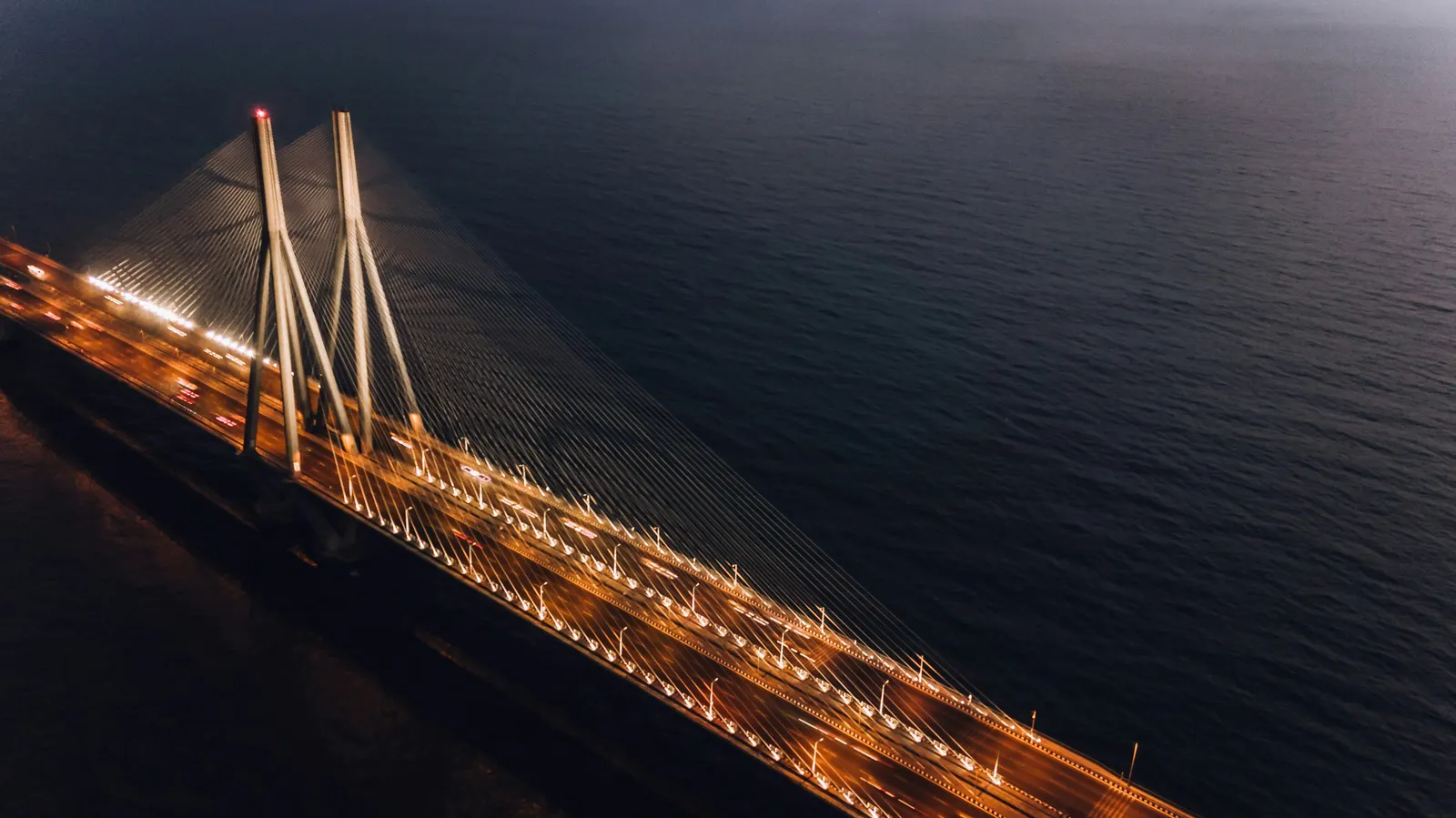 The illuminated Sea Link viewed from above at night